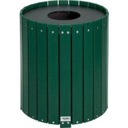 GLOBAL EQUIPMENT Recycled Plastic Round Trash Can With Liner, 32 Gallon, Green 641323GN